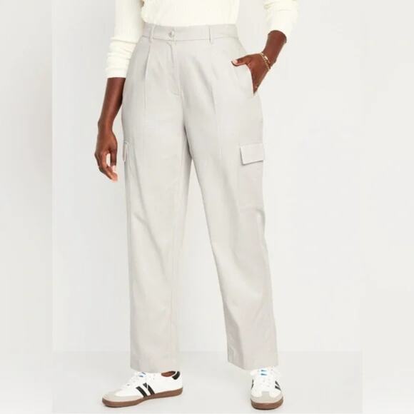 Old Navy Womens Extra High Waisted Taylor Cargo Trousers Size XL Silver Gray NWT - Picture 1 of 14